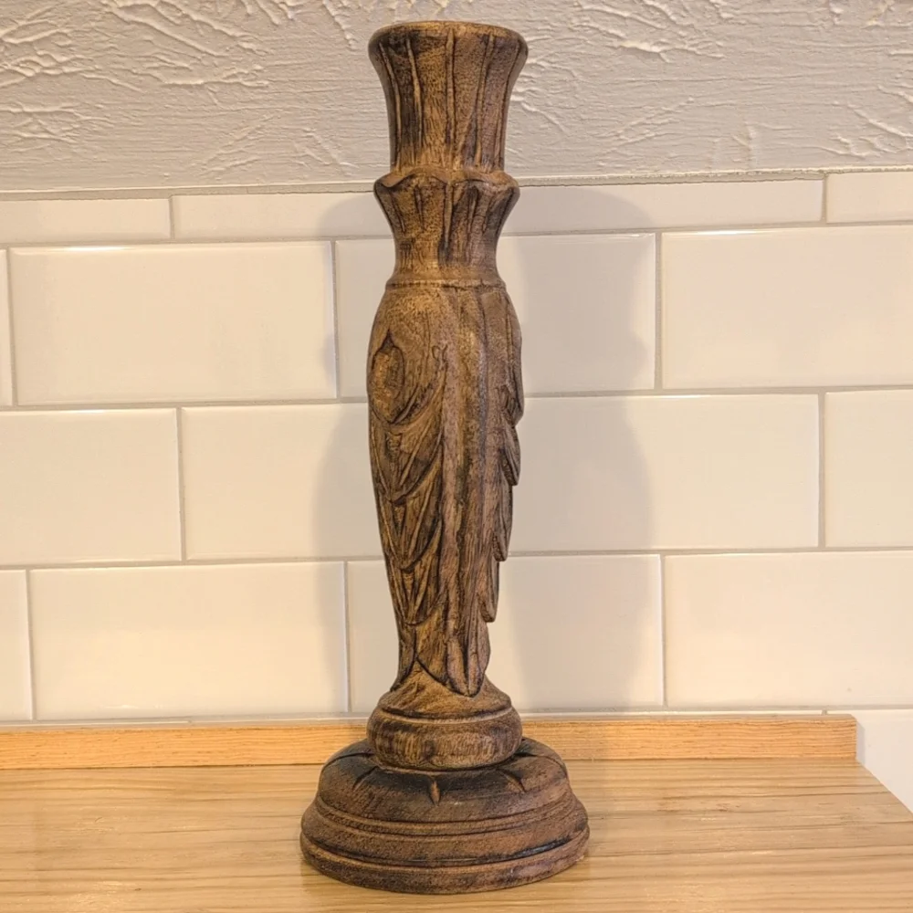 Vintage Wood hand carved, 2 piece tapir candle holder. 12.5